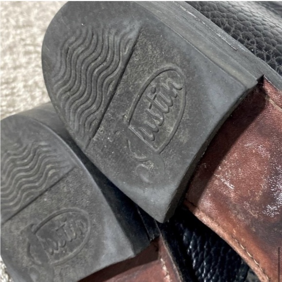 Vintage Justin Boots Black Pebbled Leather Lace Up Packer Boots 6 - Picture 9 of 13